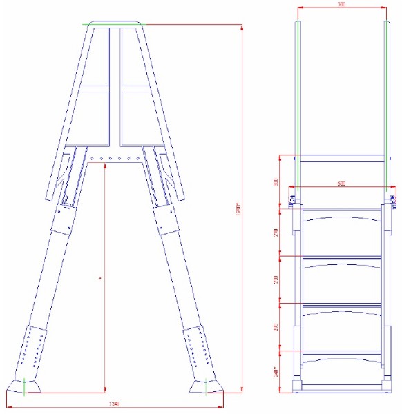 Лестница для бассейна универсальная двусторонняя 4+4 ст. SLA001 (пластик) 